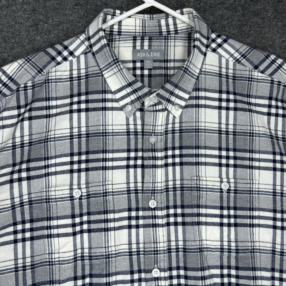 Ash & Erie Shirt Mens XXL White Gray Plaid Button Down Standard Fit Preppy